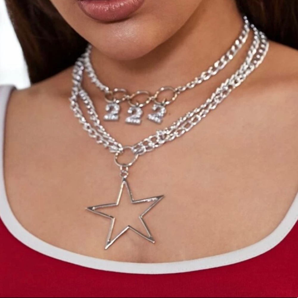 2 PCS Number & Star chain charm necklace✨😍